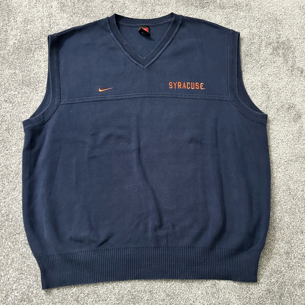 Nike Men's Navy V-Neck Sweater Vest with Orange Detail